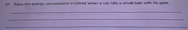 12. Trace the energy conversions involved when a cat hits a small bell with its paw.
__