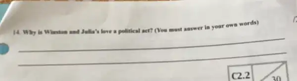14. Why is Minton and Jolia's love a political act? (You must answer in your own words)
__
