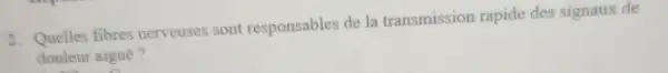 2. Quelles fibres nerveuses sont responsables de la transmission rapide des signaux de
douleur aiguë?