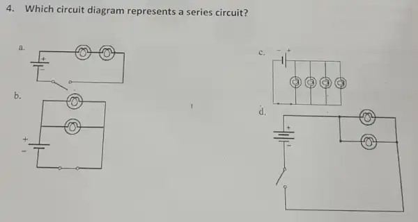 4. Which circuit diagram represents a series circuit?
a.
c.
b.
d.