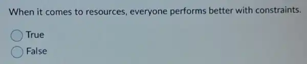 When it comes to resources, everyone performs better with constraints.
True
False