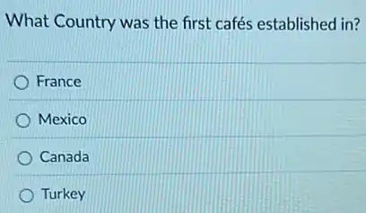 What Country was the first cafés established in?
France
Mexico
Canada
Turkey