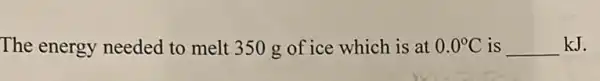 The energy needed to melt 350 g of ice which is at 0.0^circ C is __ kJ.