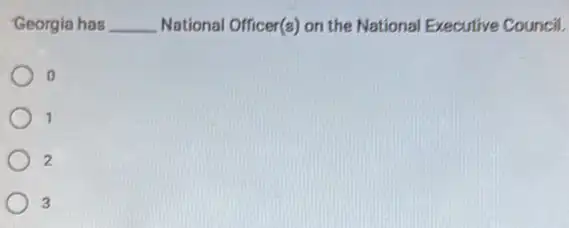 Georgia has __ National Officer(s) on the National Executive Council.
o
1
2
3