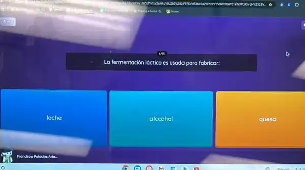 La fermentación láctica es usada para fabricar:
leche
alccohol
queso