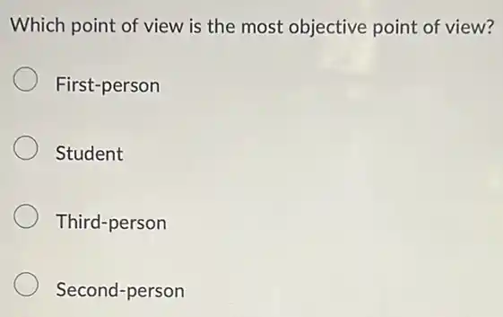 Which point of view is the most objective point of view?
First-person
Student
Third-person
Second-person