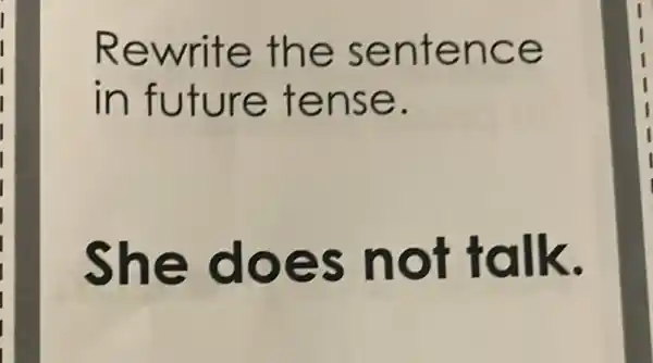 Rewrite the sentence
in future tense.
She does not talk.