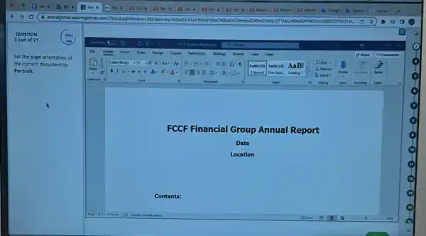 Set the page orientation of
the current document to
Portralt
FCCF Financial Group Annual Report
Date
Location