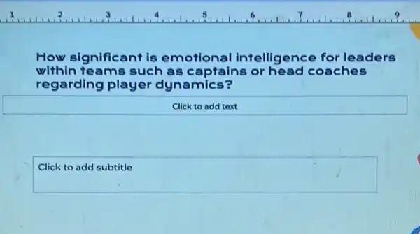 How signific ant is emotional intelligence for leaders
within team such as captains or head coaches
regarding player dynamics?
Click to add text
square