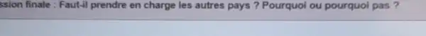 ssion finale : Faut-II prendre en charge les autres pays ? Pourquoi ou pourquoi pas?