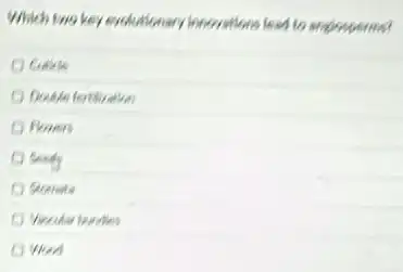 Which two bey exolutionary invessations lead to anglespend?
Cukile
Powers
sunny
Stemata
flaz